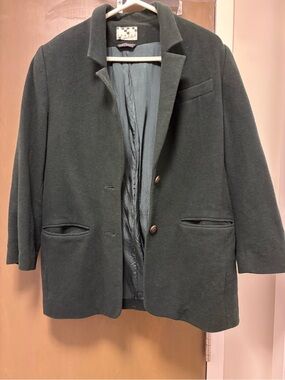Vintage 90s Forest Green Wool Nylon Cashmere Blend Blazer Coat - Sz 7/8